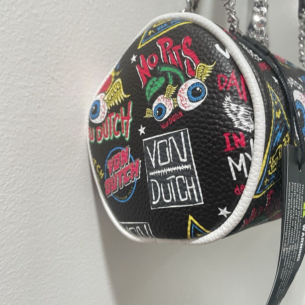 Von Dutch Y2K Barrel Shoulder Bag NWT - Black Jax Graphic Eyeball - Picture 4 of 6